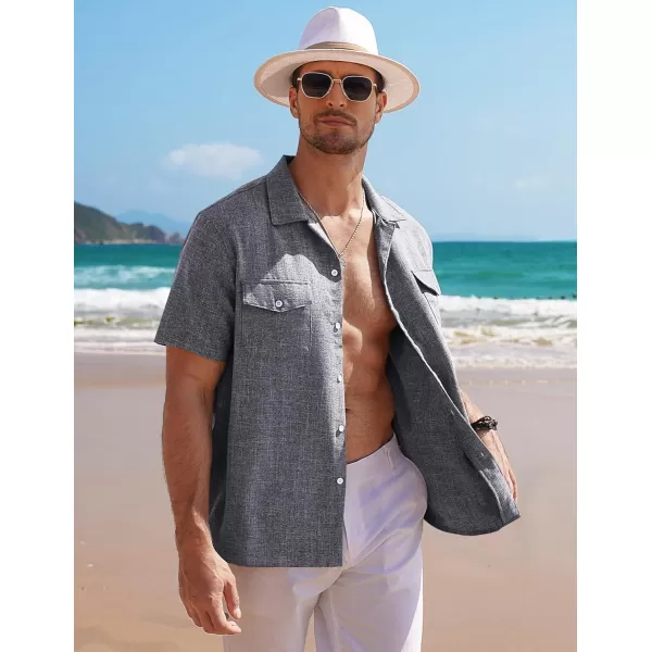 COOFANDY Men's Linen Short Sleeve Button Down Shirt Casual Cuban Collar Summer Beach Shirts Vacation Essentials