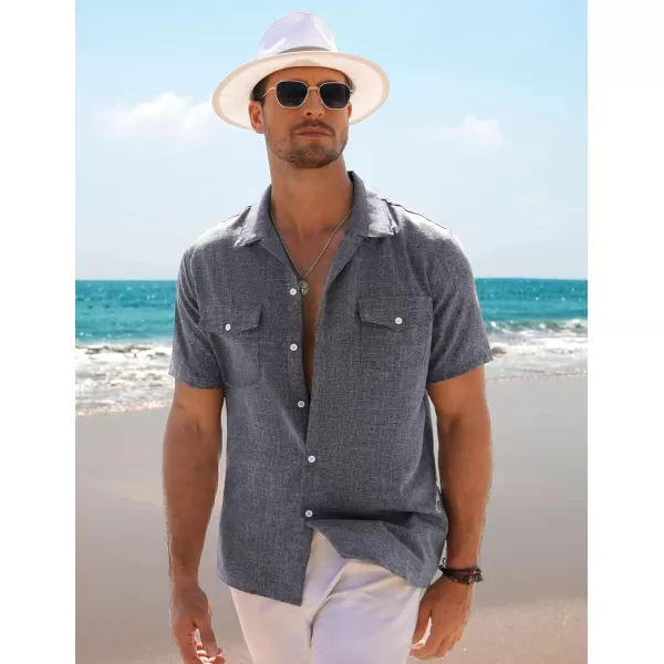 COOFANDY Men's Linen Short Sleeve Button Down Shirt Casual Cuban Collar Summer Beach Shirts Vacation Essentials