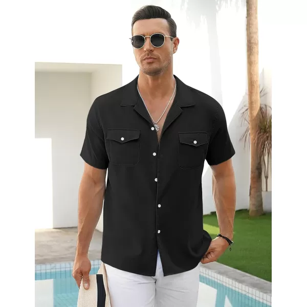 COOFANDY Men's Linen Short Sleeve Button Down Shirt Casual Cuban Collar Summer Beach Shirts Vacation Essentials
