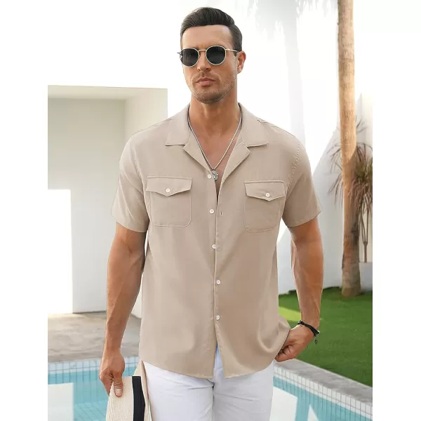 COOFANDY Men's Linen Short Sleeve Button Down Shirt Casual Cuban Collar Summer Beach Shirts Vacation Essentials