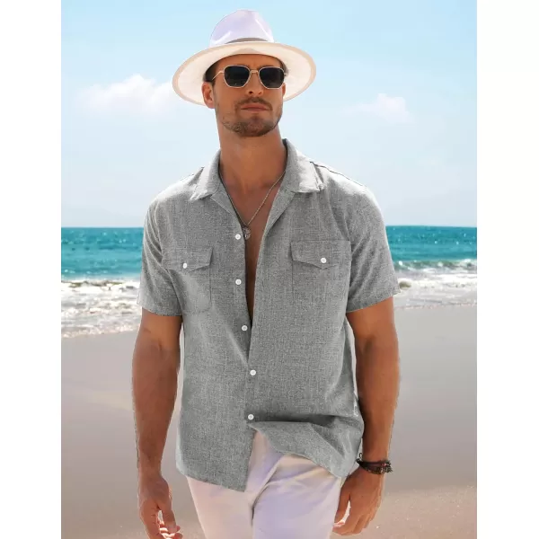 COOFANDY Men's Linen Short Sleeve Button Down Shirt Casual Cuban Collar Summer Beach Shirts Vacation Essentials