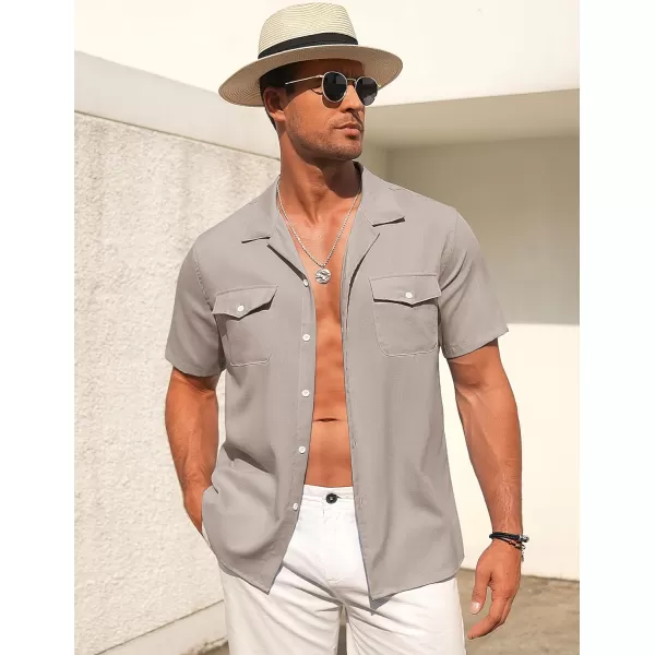 COOFANDY Men's Linen Short Sleeve Button Down Shirt Casual Cuban Collar Summer Beach Shirts Vacation Essentials