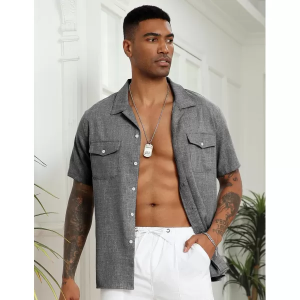 COOFANDY Men's Linen Short Sleeve Button Down Shirt Casual Cuban Collar Summer Beach Shirts Vacation Essentials