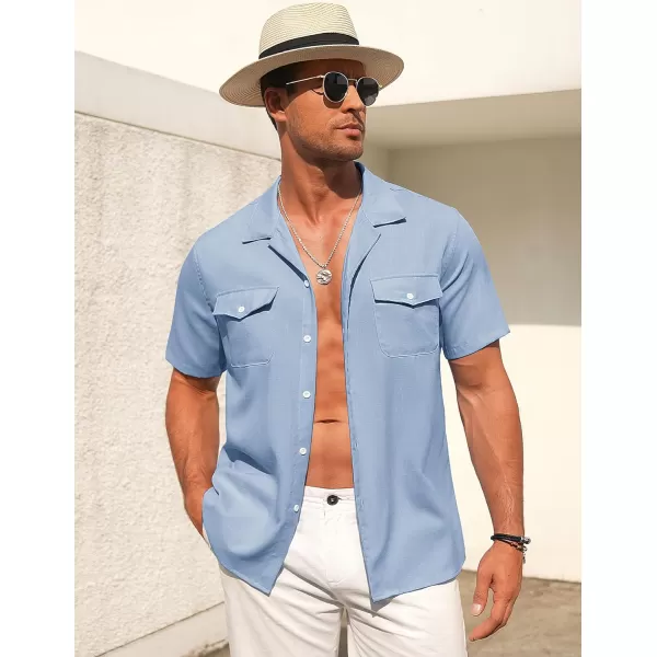 COOFANDY Men's Linen Short Sleeve Button Down Shirt Casual Cuban Collar Summer Beach Shirts Vacation Essentials