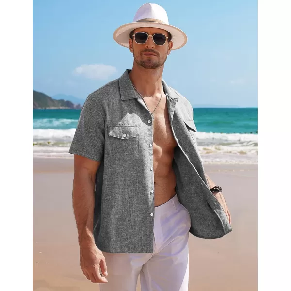 COOFANDY Men's Linen Short Sleeve Button Down Shirt Casual Cuban Collar Summer Beach Shirts Vacation Essentials