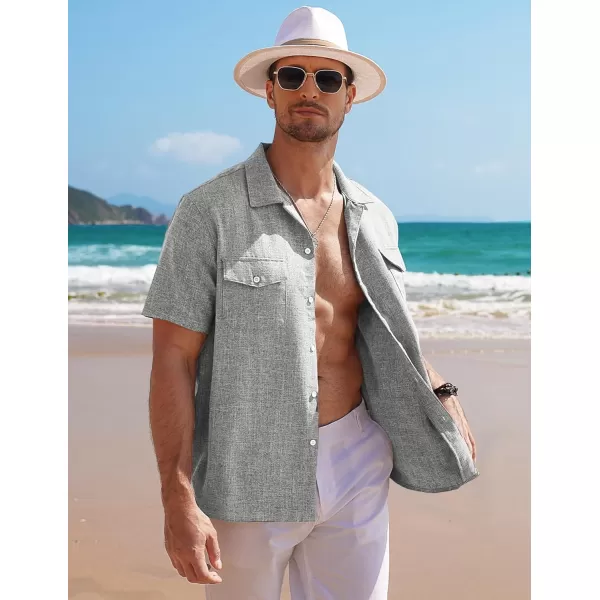 COOFANDY Men's Linen Short Sleeve Button Down Shirt Casual Cuban Collar Summer Beach Shirts Vacation Essentials