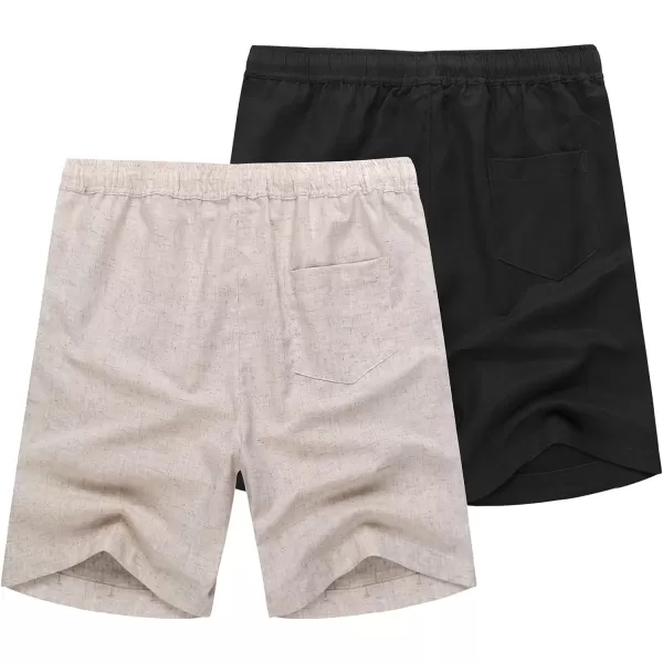 COOFANDY Men's Linen Shorts Casual Elastic Waist Drawstring Summer Beach Shorts