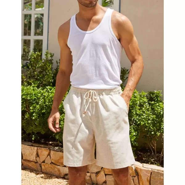 COOFANDY Men's Linen Shorts Casual Elastic Waist Drawstring Summer Beach Shorts
