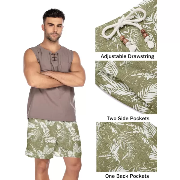 COOFANDY Men's Linen Shorts Casual Elastic Waist Drawstring Summer Beach Shorts