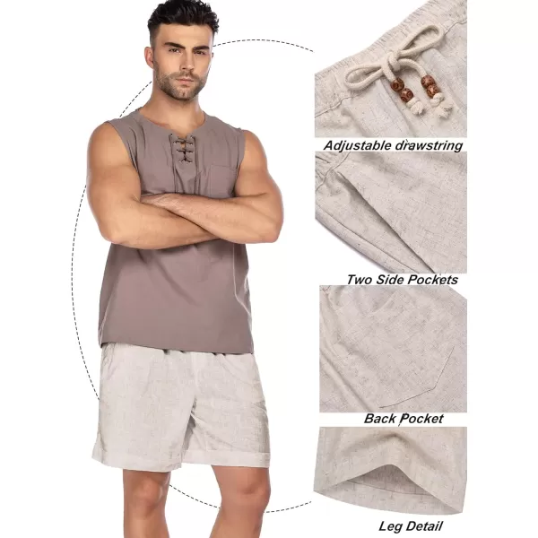 COOFANDY Men's Linen Shorts Casual Elastic Waist Drawstring Summer Beach Shorts