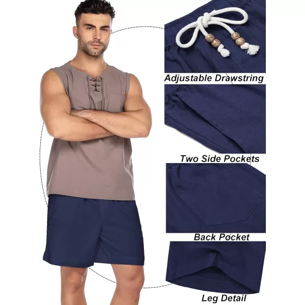 COOFANDY Men's Linen Shorts Casual Elastic Waist Drawstring Summer Beach Shorts