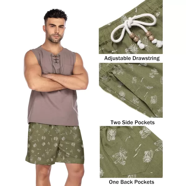 COOFANDY Men's Linen Shorts Casual Elastic Waist Drawstring Summer Beach Shorts