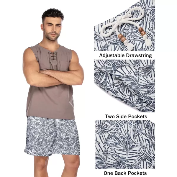 COOFANDY Men's Linen Shorts Casual Elastic Waist Drawstring Summer Beach Shorts
