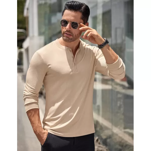 COOFANDY Men's Long Sleeve Henley Shirts Stretch Ribbed T-Shirts Fashion Casual Basic Tops