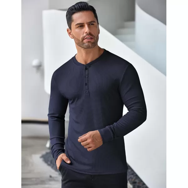 COOFANDY Men's Long Sleeve Henley Shirts Stretch Ribbed T-Shirts Fashion Casual Basic Tops