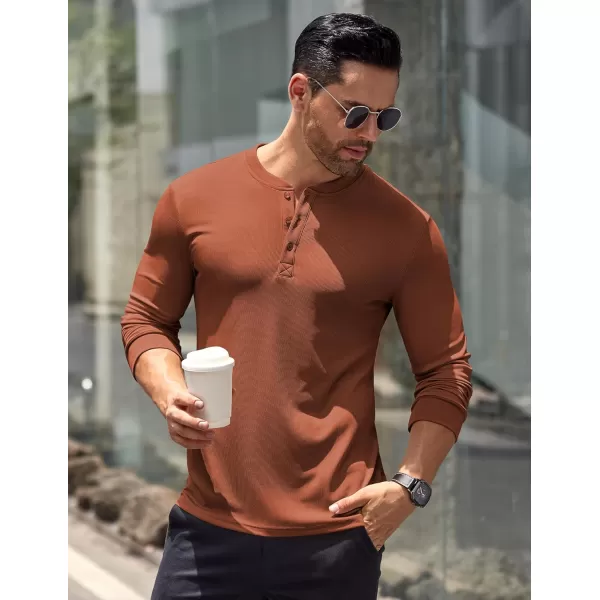 COOFANDY Men's Long Sleeve Henley Shirts Stretch Ribbed T-Shirts Fashion Casual Basic Tops