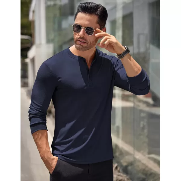 COOFANDY Men's Long Sleeve Henley Shirts Stretch Ribbed T-Shirts Fashion Casual Basic Tops
