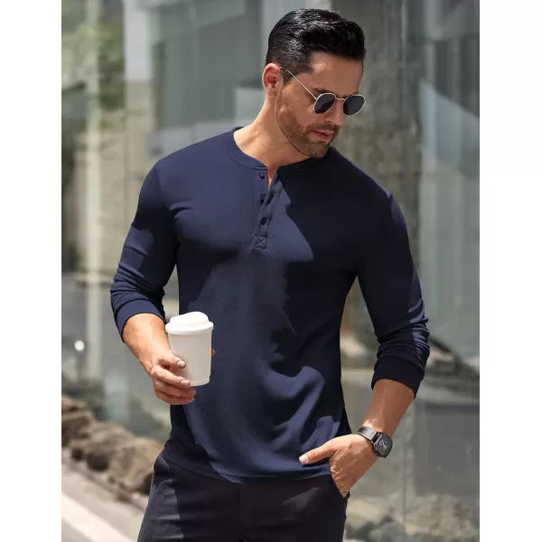 COOFANDY Men's Long Sleeve Henley Shirts Stretch Ribbed T-Shirts Fashion Casual Basic Tops