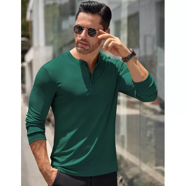 COOFANDY Men's Long Sleeve Henley Shirts Stretch Ribbed T-Shirts Fashion Casual Basic Tops