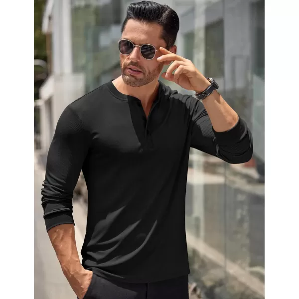 COOFANDY Men's Long Sleeve Henley Shirts Stretch Ribbed T-Shirts Fashion Casual Basic Tops