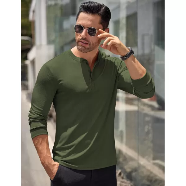 COOFANDY Men's Long Sleeve Henley Shirts Stretch Ribbed T-Shirts Fashion Casual Basic Tops