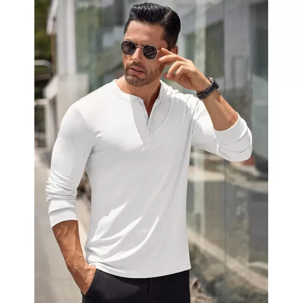 COOFANDY Men's Long Sleeve Henley Shirts Stretch Ribbed T-Shirts Fashion Casual Basic Tops