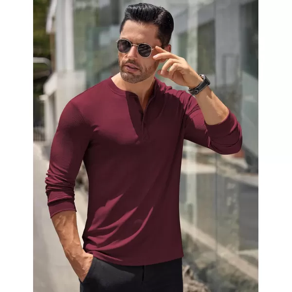 COOFANDY Men's Long Sleeve Henley Shirts Stretch Ribbed T-Shirts Fashion Casual Basic Tops