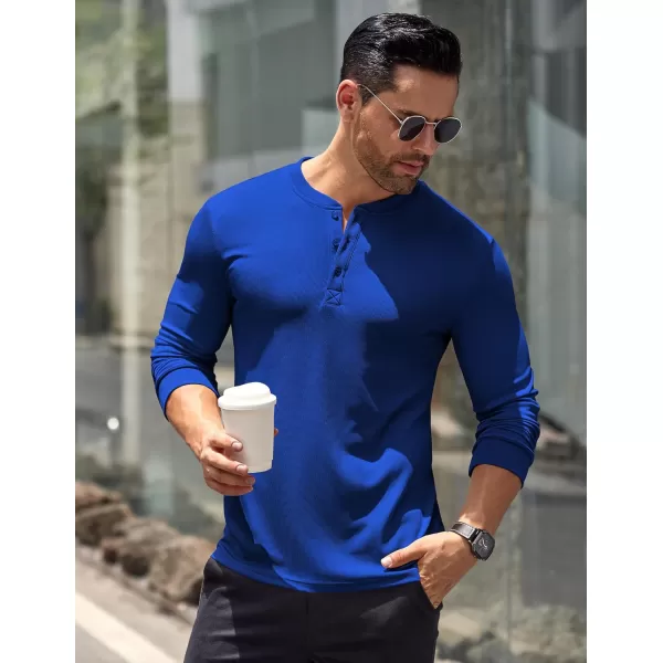 COOFANDY Men's Long Sleeve Henley Shirts Stretch Ribbed T-Shirts Fashion Casual Basic Tops
