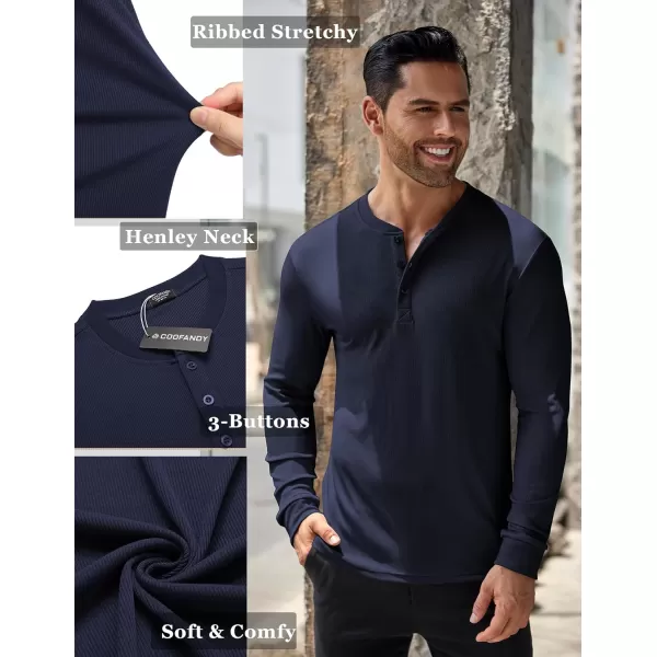 COOFANDY Men's Long Sleeve Henley Shirts Stretch Ribbed T-Shirts Fashion Casual Basic Tops