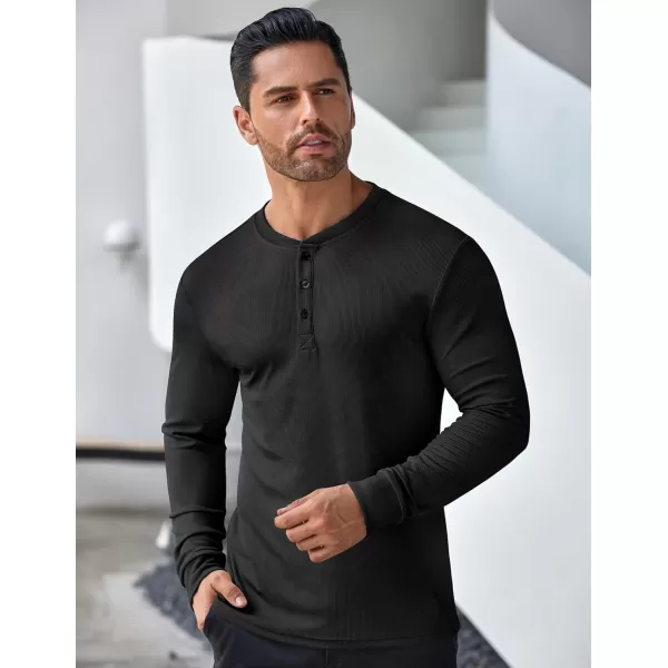 COOFANDY Men's Long Sleeve Henley Shirts Stretch Ribbed T-Shirts Fashion Casual Basic Tops