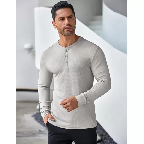 COOFANDY Men's Long Sleeve Henley Shirts Stretch Ribbed T-Shirts Fashion Casual Basic Tops