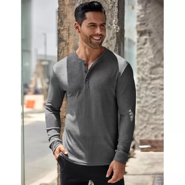COOFANDY Men's Long Sleeve Henley Shirts Stretch Ribbed T-Shirts Fashion Casual Basic Tops