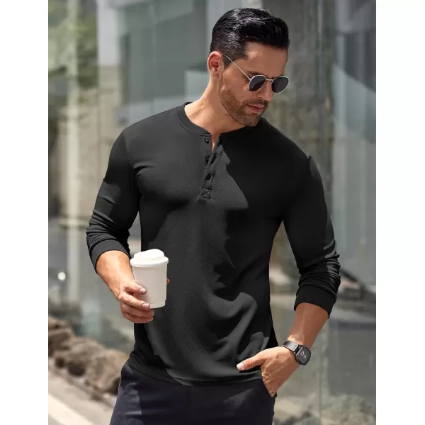 COOFANDY Men's Long Sleeve Henley Shirts Stretch Ribbed T-Shirts Fashion Casual Basic Tops