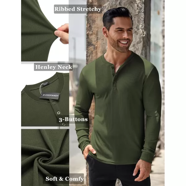 COOFANDY Men's Long Sleeve Henley Shirts Stretch Ribbed T-Shirts Fashion Casual Basic Tops