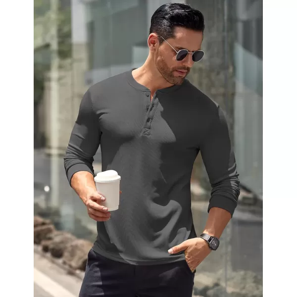 COOFANDY Men's Long Sleeve Henley Shirts Stretch Ribbed T-Shirts Fashion Casual Basic Tops
