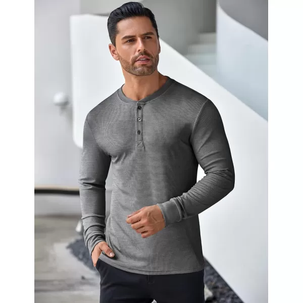 COOFANDY Men's Long Sleeve Henley Shirts Stretch Ribbed T-Shirts Fashion Casual Basic Tops