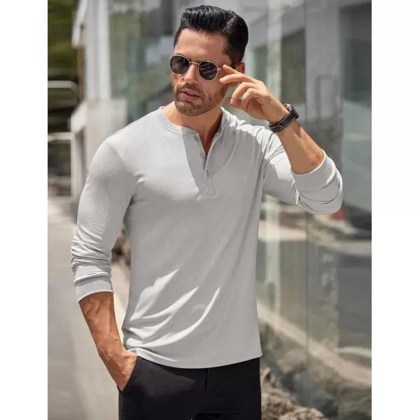 COOFANDY Men's Long Sleeve Henley Shirts Stretch Ribbed T-Shirts Fashion Casual Basic Tops