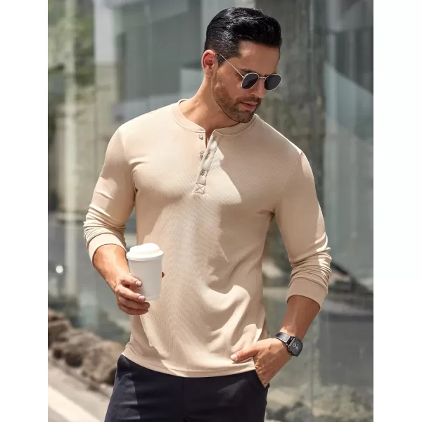 COOFANDY Men's Long Sleeve Henley Shirts Stretch Ribbed T-Shirts Fashion Casual Basic Tops