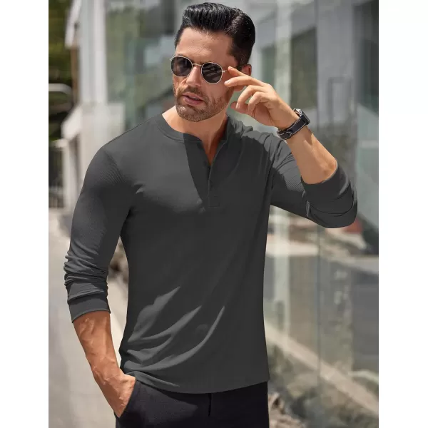 COOFANDY Men's Long Sleeve Henley Shirts Stretch Ribbed T-Shirts Fashion Casual Basic Tops