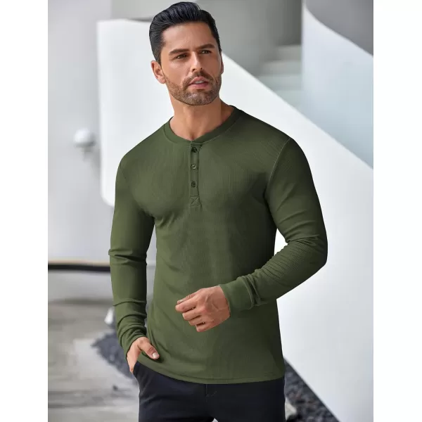 COOFANDY Men's Long Sleeve Henley Shirts Stretch Ribbed T-Shirts Fashion Casual Basic Tops