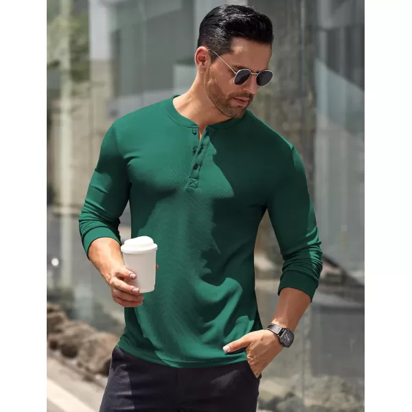 COOFANDY Men's Long Sleeve Henley Shirts Stretch Ribbed T-Shirts Fashion Casual Basic Tops