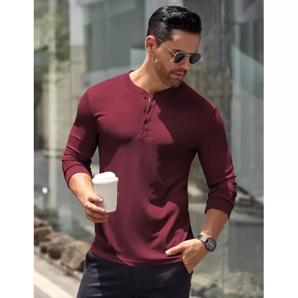COOFANDY Men's Long Sleeve Henley Shirts Stretch Ribbed T-Shirts Fashion Casual Basic Tops