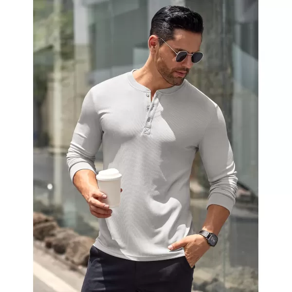COOFANDY Men's Long Sleeve Henley Shirts Stretch Ribbed T-Shirts Fashion Casual Basic Tops