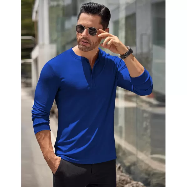 COOFANDY Men's Long Sleeve Henley Shirts Stretch Ribbed T-Shirts Fashion Casual Basic Tops