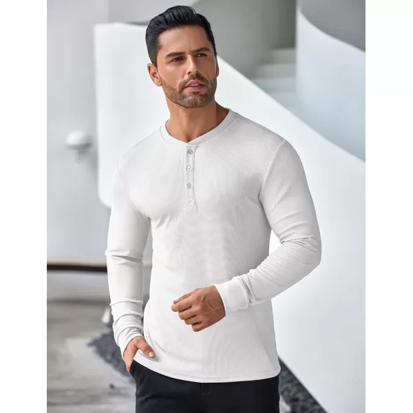 COOFANDY Men's Long Sleeve Henley Shirts Stretch Ribbed T-Shirts Fashion Casual Basic Tops