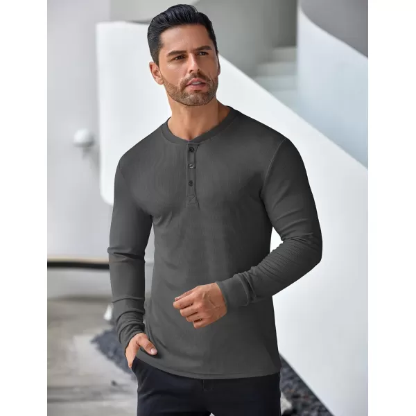 COOFANDY Men's Long Sleeve Henley Shirts Stretch Ribbed T-Shirts Fashion Casual Basic Tops
