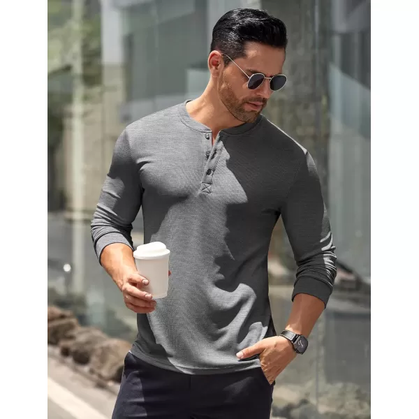 COOFANDY Men's Long Sleeve Henley Shirts Stretch Ribbed T-Shirts Fashion Casual Basic Tops