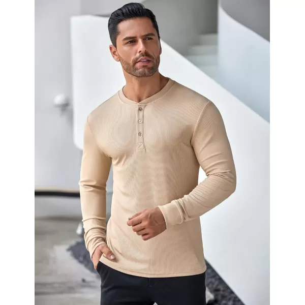 COOFANDY Men's Long Sleeve Henley Shirts Stretch Ribbed T-Shirts Fashion Casual Basic Tops