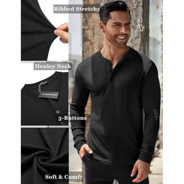 COOFANDY Men's Long Sleeve Henley Shirts Stretch Ribbed T-Shirts Fashion Casual Basic Tops
