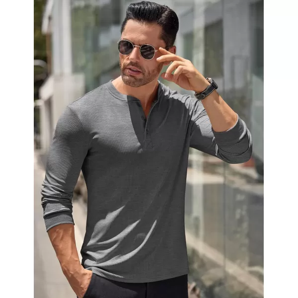 COOFANDY Men's Long Sleeve Henley Shirts Stretch Ribbed T-Shirts Fashion Casual Basic Tops